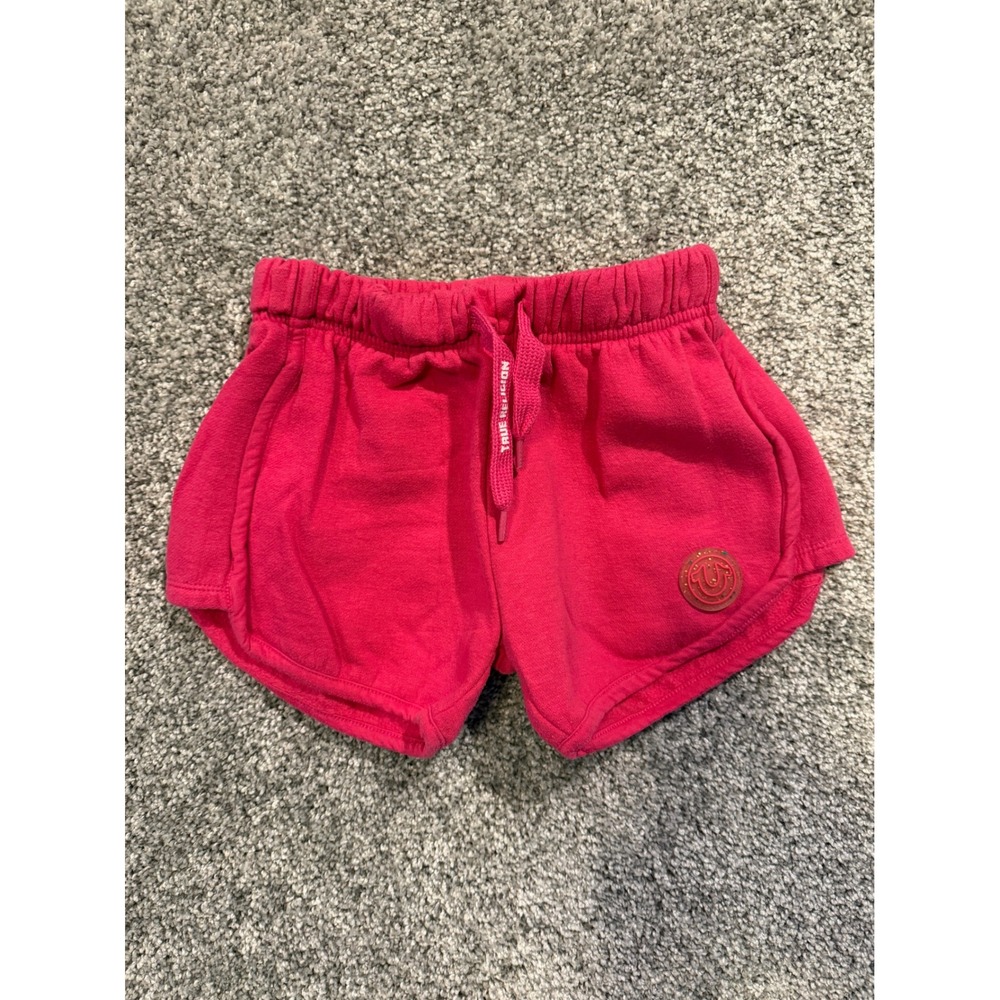 True Religion Shorts Girls L(6X) Pink Sweat Shorts Horseshoe Logo Dolphin Hem